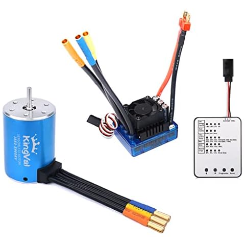 KingVal Replacement 3650 5900KV Brushless Motor Shaft 3.175mm with 80A Brushless ESC and Program Card Combo Compatible with 1/10 RC Car Cover