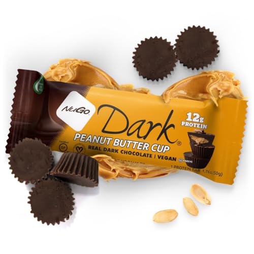Image of NuGo Dark Chocolate Peanut Butter Cup, 12g Protein Bar, Vegan, Gluten Free, Non-GMO, Kosher Pareve 12 Count