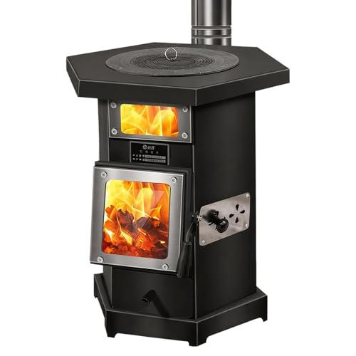Estufa de leña con combustión de gasificación, calentamiento rápido, ventana de visualización de doble capa, diseño sin humo para calefacción y cocina del hogar