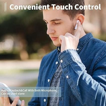 Image of Wireless Earbuds Bluetooth 5.1 TWS Earphones Full Touch Control Headphones Built-in Microphone Immersive Sound Quality Ensure Fast Stable & Connection Smart LED Headset Sports Bud (White)