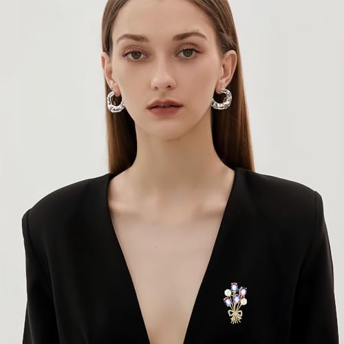 Image of Austrian Crystal Brooch Sparkling Rhinestone Brooch 18k Gold-Plated Birthstone Lapel Pin Jewelry Birthday Gifts for Women