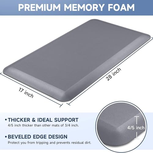 Image of StepRite 4 /5 Inch Thick Kitchen Mat Anti Fatigue Mat Kitchen Rugs Kitchen Decor Non-Slip, Stain & Water Resistant, Kitchen Mats Desk Mat for Kitchen, Office, Workshop, Grey, 17'' x 28''