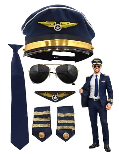 Nicky Bigs Novelties Pilot Hat, Pilot Uniform with Epaulettes, Pilots Costume Accessories Men,...