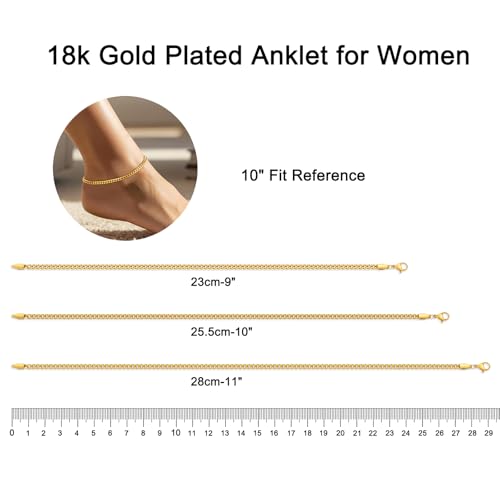 Image of Fiusem Silver Tone / 18k Gold Plated Anklet for Women, 3.5mm Stainless Steel Cuban link Chain Anklets for Women, Women's Anklets 9 inch /10 inch /11 inch