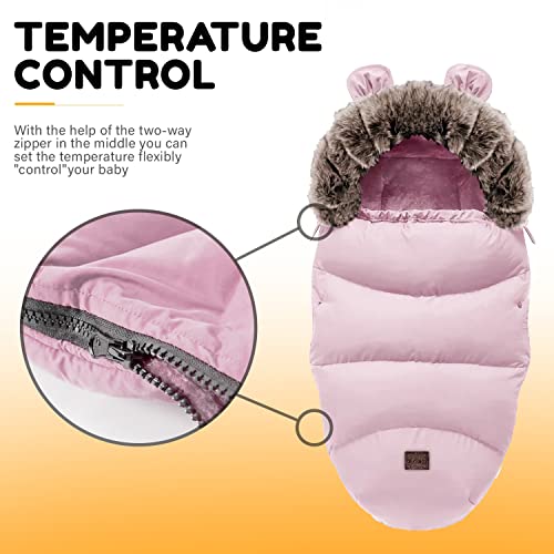 Be2Day Winter-Fußsack für Kinderwagen, Sportwagen & Buggy mit Anti-Rutschschutz, Babyschale Schlafsäcke mit Reißverschluss Kopfteil Wetterfest Tasche, 55x100cm (Pink)