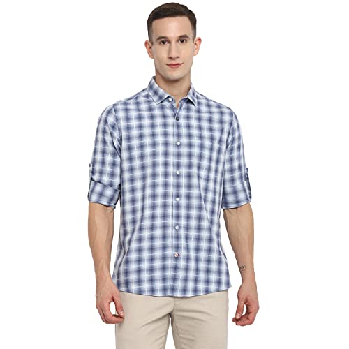 Image of Red Chief Light Blue /White Full Sleeve Check Ultra Slim Cotton Casual Shirt for Men