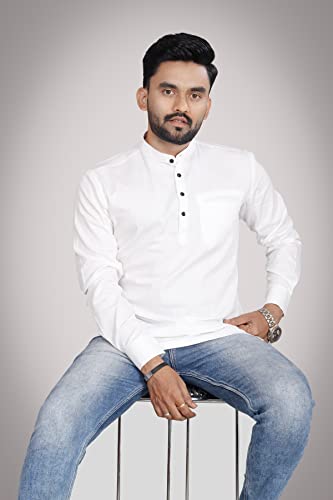 Image of Men's Cotton Regular Short Kurta | Casual & Ethnic Wear with Long Sleeve