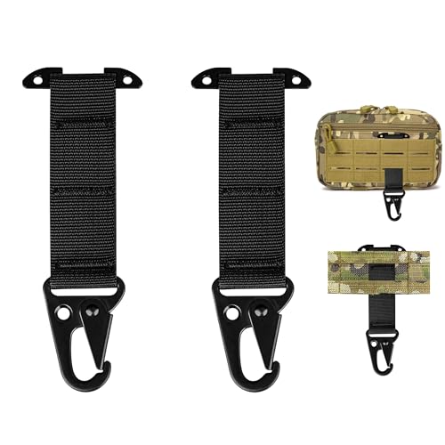 XGalarryo Tactical Belt Clips, 2Pcs Molle Carabiner Clips, Durable Tactical Clash Hook for Backpack Vest Belt, Portable T-Ring Adapter for outdoor sports hunting