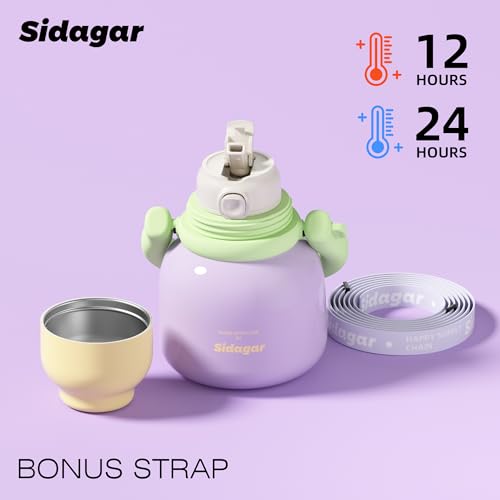Botella de agua aislada a prueba de fugas con asa doble tapa 22 oz Violeta Sidagar miniatura 5