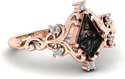 Unique Kite Shaped Black Rutilated Quartz Natural Gemstone 925 Sterling Silver Ring For Her