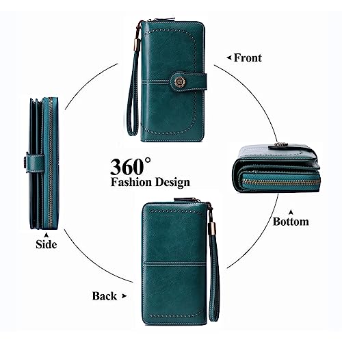 Image of Women's RFID Blocking Wallet Large Zip Around Leather Clutch with Wristlet | Large Capacity, 23 Card Slots, 2 ID Windows, Phone Holder, Soft PU Leather, RFID Secure, Coin Pocket, Checkbook Holder