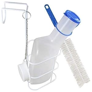 Medi-Inn urinefles PP 1000 ml voor mannen melkachtig | met bedhouder en reinigingsborstel