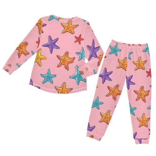 Starfish Pattern on Pink Soft Pajama Set for All Seasons,Breathable Pjs Long Sleeve Sleepwear,Comfy Loungewear 2 Piece Underwear Set 3T2