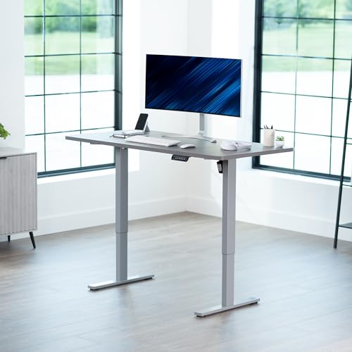 Image of VIVO Dark Gray 60 x 30 in Standing Desk, DESK-KIT-1G6G-30 | Electric, Holds 220 lbs, Sit Stand, Height Adjustable, Extra Deep Table Top, Memory Presets, 1B Series, Gray Frame