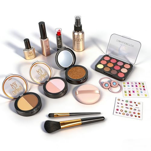 Diaolewitoy 15PCS Pretend Makeup Kit for Girls, Kids Fake Makeup Set for Birthday Christmas, Toy Makeup Set for Toddler,Early Education Toys for Kids 3-5(Not Real Makeup) (Black)
