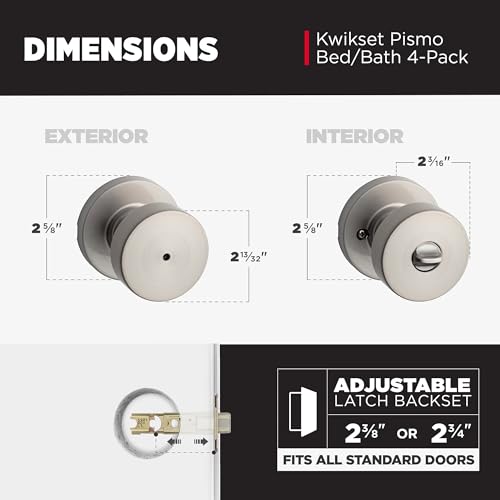 Image of Kwikset Pismo Interior Round Privacy Door Knob with Lock, Door Handle for Bathroom and Bedroom, Satin Nickel Keyless Push Button Lock Doorknob