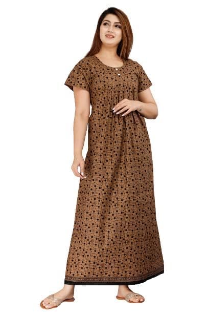 Image of NILOUFO Women's Cotton Maxi Nighty Pack of 2 | Soft Printed Ankle-Length Night Dresses | Free Size Comfortable Sleepwear Gown for Ladies