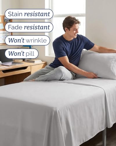 Image of Twin XL 4 Piece Sheet Set - College Dorm Room Essentials - French Grey | Ultra Soft Dorm Bedding Set, 8 inch to 16 inch Inch Deep Pockets, 1 Flat & 1 Fitted Sheet & 2 Pillowcases, Wrinkle & Fade Free