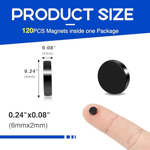 Image of 120Pcs Fridge Magnets, Black Small Refrigerator Magnet 6x2mm | Tiny Magnets for Crafts, Office, School