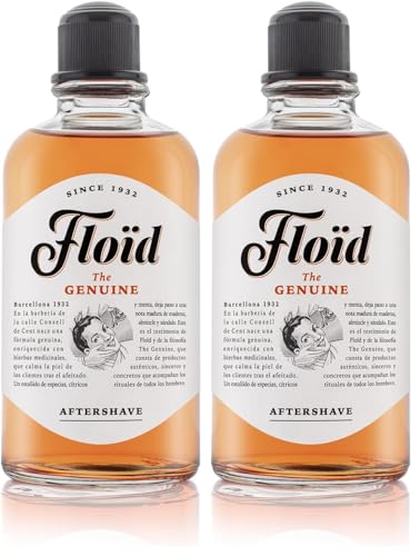 Floid After shave Lotion The Genuine (400ml), bálsamo barba con mentol refrescante, tónico facial que reequilibra, regenera y reduce la irritación (Paquete de 2)
