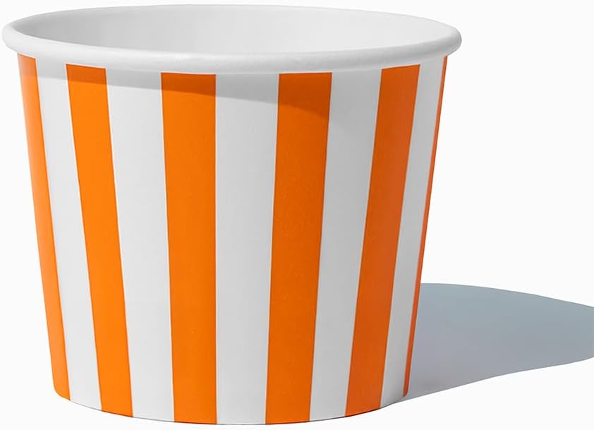 UNIQ 12 oz Striped Orange Ice Cream Cups – Large Disposable Dessert Cups for Ice Cream Frozen Yogurt & Gelato – Paper Food Cups Leak Resistant – Bulk 1000 Pack for Party Catering & Business