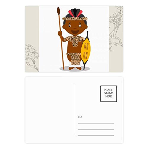 Carte postale fleur cartoon Tribe Afrique du Sud lot de 20 pour correspondance et merci