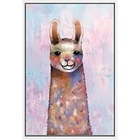 SIGNWIN Framed Canvas Wall Art Cute Nursery Baby Llama in Pink and Blue Animals Wildlife Oil Painting Modern Art Contemporary Portrait Fun Pastel for Living Room, Bedroom, Office - 16
