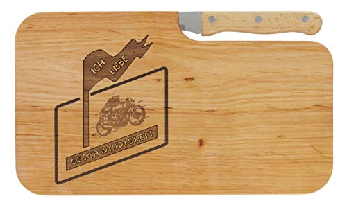 LASERHELD Wooden Bread Board with Engraving I Love Speed and Knife, 26 x 15 cm, Breakfast Board, Wooden Chopping Board, Snack Board, Gift for Racers for Father's Day
