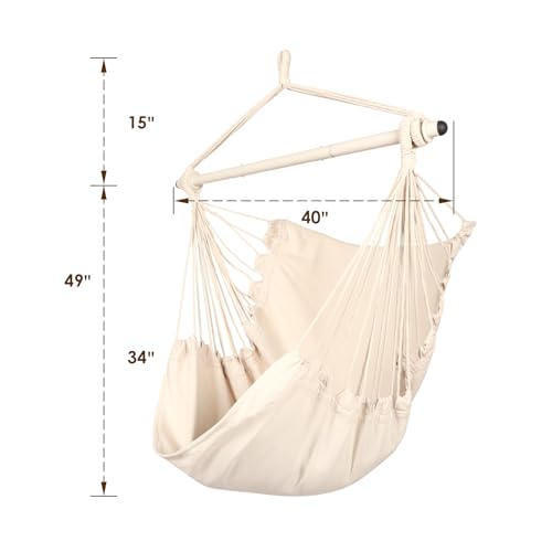 Image of Highwild Hammock Chair Hanging Rope Swing - Max 500 Lbs - Steel Spreader Bar with Anti-Slip Rings - for Any Indoor or Outdoor Spaces (Beige)