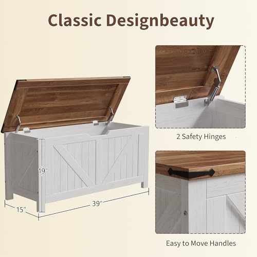 Garvee Storage Bench with Farmhouse Design - Storage Chest with 2 Safety Hinges, 15.7 x 39.4 x 18.9 Inches, Ideal for Entryway, Bedroom, and Living Room by Garvee - Used condition - Image 3