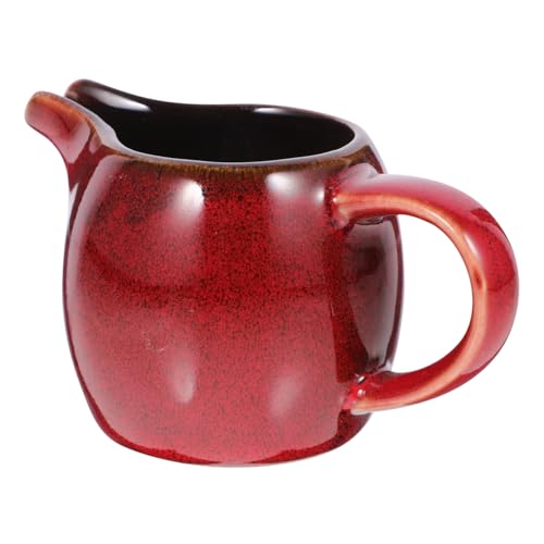 Amosfun Ceramic Milk Pitcher with Spout and Handle - Elegant Red Creamer for Coffee Tea and Sauces, 4.33 X 2.67 X 2.12 Inches