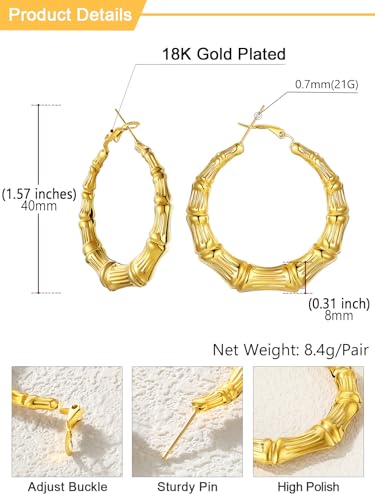 U7 Bamboo Earrings for Women 18K Gold Plated/Stainless Steel/Personalized Black Statement Extra Large Hoop Earrings 80s 90s Custom Name Huggie Earrings for Party Fashion Jewlery4