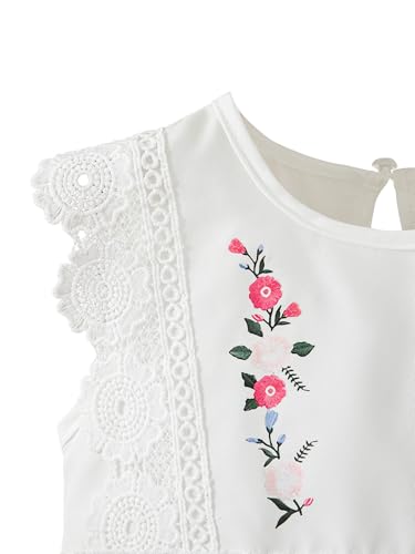 Image of Toddler Girls Sleeveless Patchwork Embroidered Lace Top and Pants 2PC Summer Clothing Set