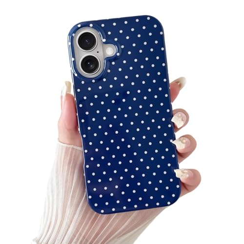 Yeddabox for iPhone 16 Case Cute Polka Dot Phone Case Soft TPU Slim Shockproof Phone Cover for Women Girls, Navy Blue