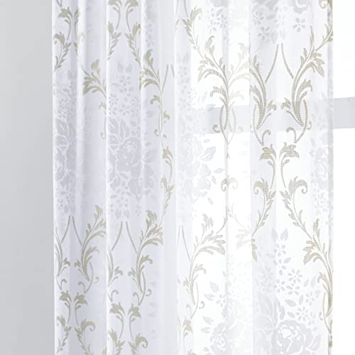 Cortinas beige de salón con flores bordadas y tejido translúcido 3