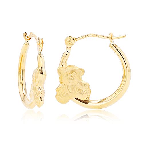 14K Yellow Gold Fancy Hoop Earrings with Hinged Clasp | Cat and Butterfly | Earrings For Sensitive Ears | Yellow Gold Hoops | Solid Gold Earrings For Women