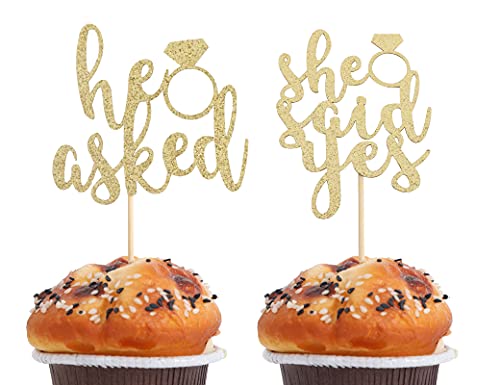 He Asked She Said Yes Cupcake Toppers-Engagement Cupcake Toppers, Engagement Party Decor, Bachelor Party Cupcake Decoration,Set Of 12 Cupcakes #TOP21