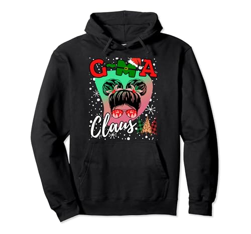 Funny Messy Bun Christmas Gma G-MA Claus Women Leopard Plaid Sudadera con Capucha