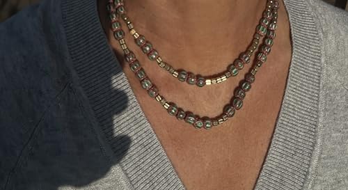 Collier ras-du-cou double rang vert blanc rouge et or 39 cm - 5