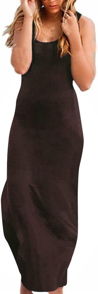 Roselux Women Sleeveless Scoop Neck Striped Maxi Sundresses Loose Racerback Long Dress