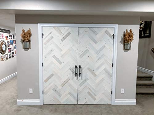 Timberchic River Reclaimed Wooden Wall Planks - Simple Peel & Stick Wall Application For Diy Accent Wall & Home Improvement - Modern, Premium Wall Panel Herringbone Pattern (3" Width, Coastal White) #TOP2