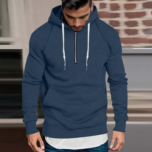Hoodies for Men Quater Zip Up Long Sleeve Fleece Sweatshirt Drawstring Hooded Pullover with Pockets 20252