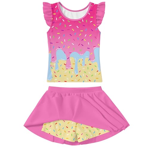 Image of Girls Swimsuit 2 Piece Ruffle Bathing Suit UPF 50+ Tankini Swimsuit Skirt with Lining Size 3-10