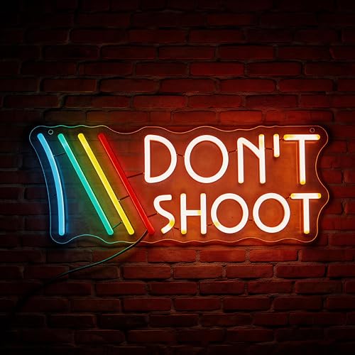 Image of ARC inchDon't Shoot inch Neon Sign for Game Room - Funny Peace Meme LED Light, Rainbow Gradient Wall Decor for Streamer Setup, Dorm, Man Cave, Geeky Gift (16.5 inchx6.3 inch)