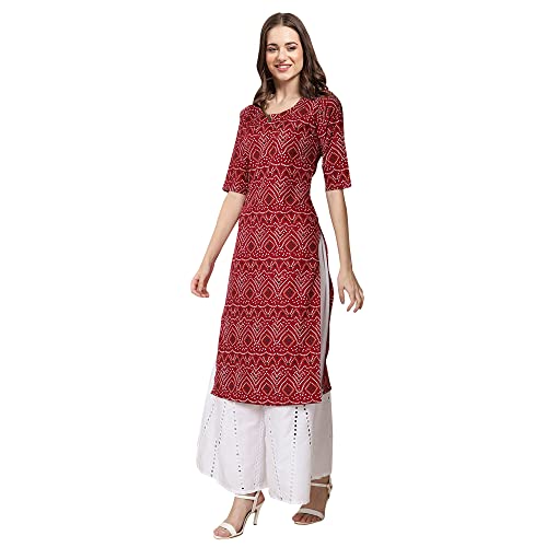 Image of Pinkmint Women's Crepe Floral Regular Kurta