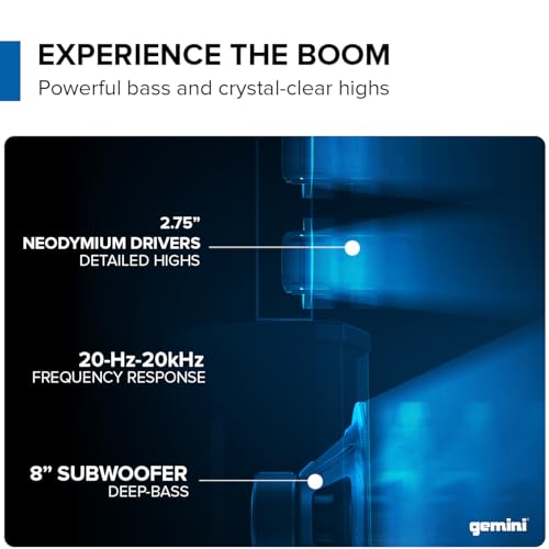 Gemini Sound WPX-2000TOGO Active Battery-Powered Column Line Array Speaker System - 1000W Peak Power, 8-Hour Playtime, Bluetooth, TWS Link, Wireless Audio, 3-Channel Mixer, Portable PA for DJs, Events