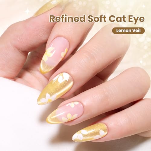Image of Beetles Lemon Veil Yellow Cat Eye Gel Nail Polish - 15ML Full Size Glitte Golden Yellow Cat Eye Spring Gel Polish Magnetic Shimmer Effect Soak Off UV Nail Art Design Salon DIY Manicure Gifts for Women | Glitter Cat Eye Gel Polish Magnetic Shimmer Effect Soak Off UV Nail Art Design Salon DIY Manicure Gift for Women