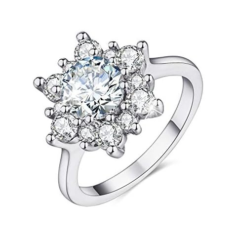 MADEONE 18K white gold plating excellent cut Cubic Zirconia CZ stone Snowflake Flower simulation diamond ring Christmas Jewelry Gifts for women with Box Packing Cover