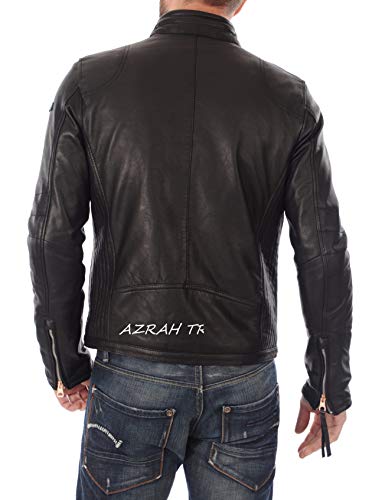 Image of 100% Leather Jacket for Men - Round Collar Slim Fit - Moto, Bomber, Biker Winter Casual Wear