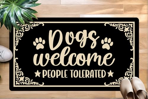 Oujilidemat Dogs Welcome People Tolerated Door Mat - Funny Dog Doormat for Front Door, Indoor Outdoor Non-Slip Welcome Mat, Dog Themed Porch Rug, Thanksgiving Day Decorations, 30x17 Inches